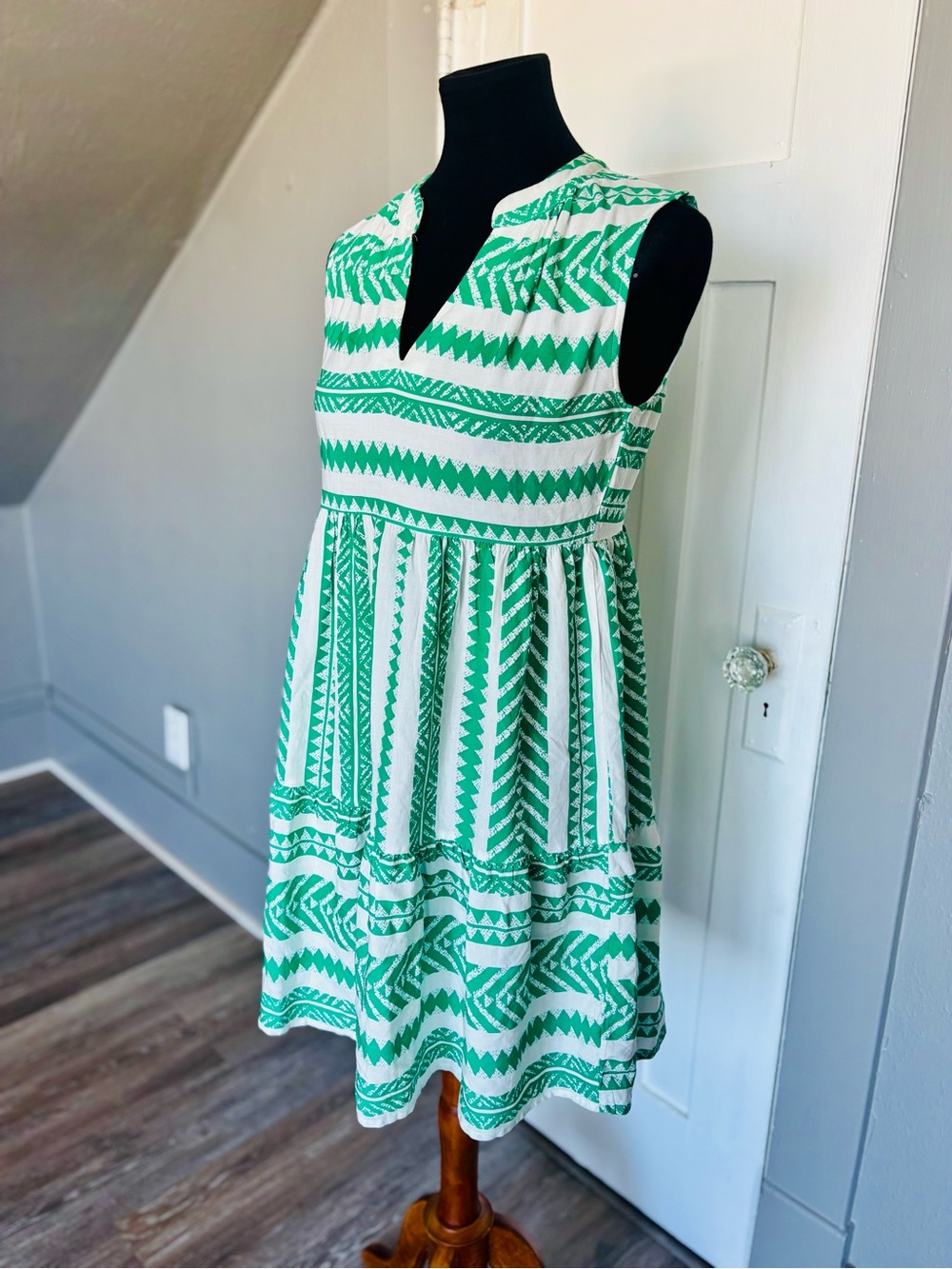 Sleeveless Green Patterned Sundress